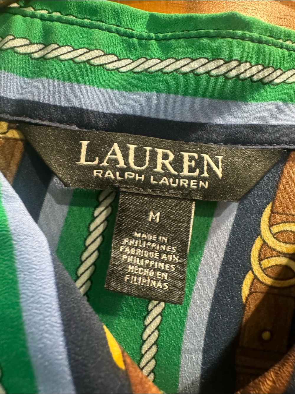 Ralph Lauren Navy & Green Belt-Print Polka Dot Button-Down Shirt - Picture 2 of 2
